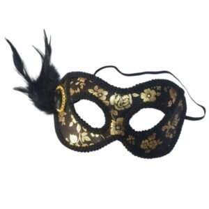 antifaz dorado con pluma
