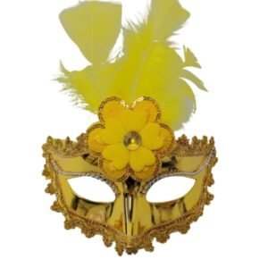 antifaz dorado con pluma