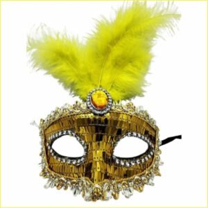antifaz dorado con pluma